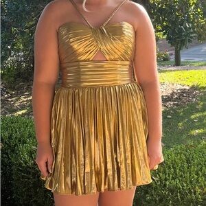 Sherri Hill Metallic Gold Mini Dress
